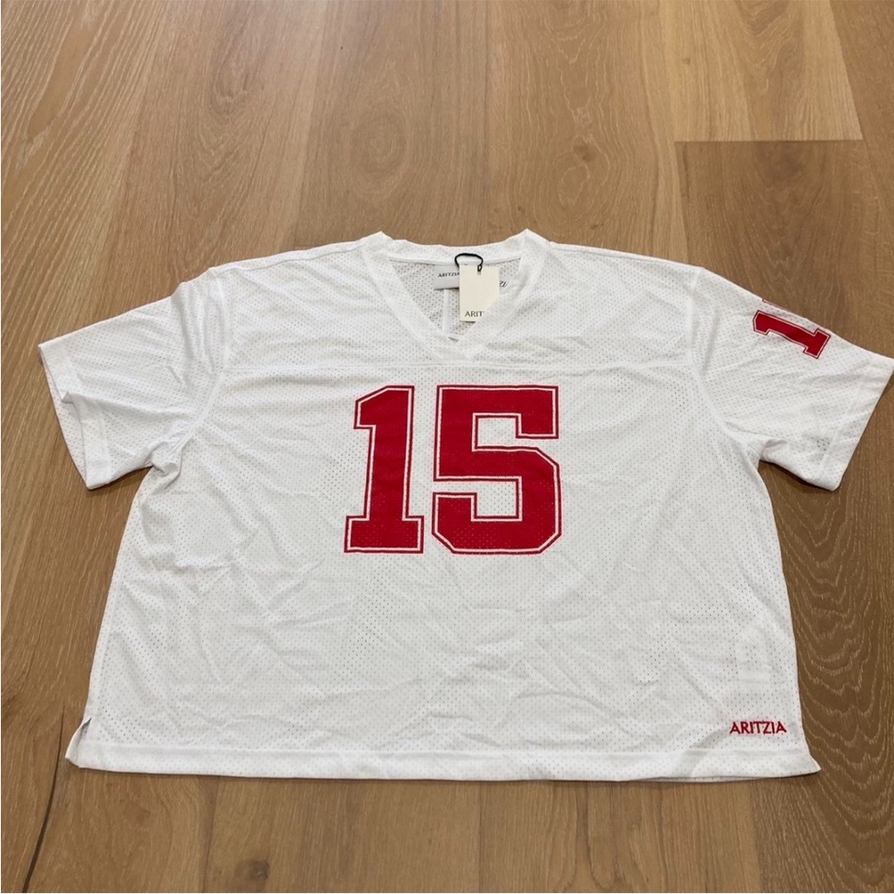 Aritzia Red and White Mesh Jersey Top